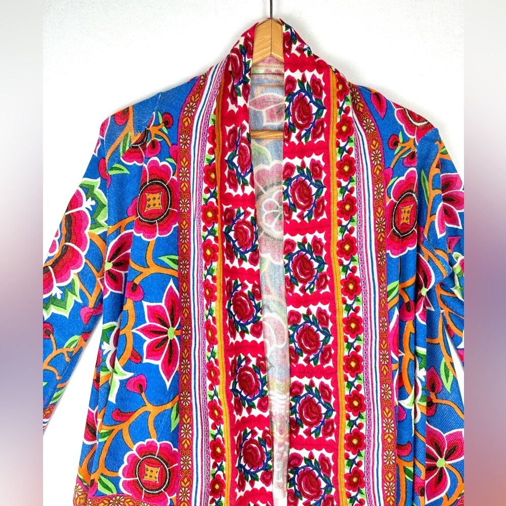 SoHo Chick Open Front Floral Cardigan Fringe Boho - Picture 2 of 8